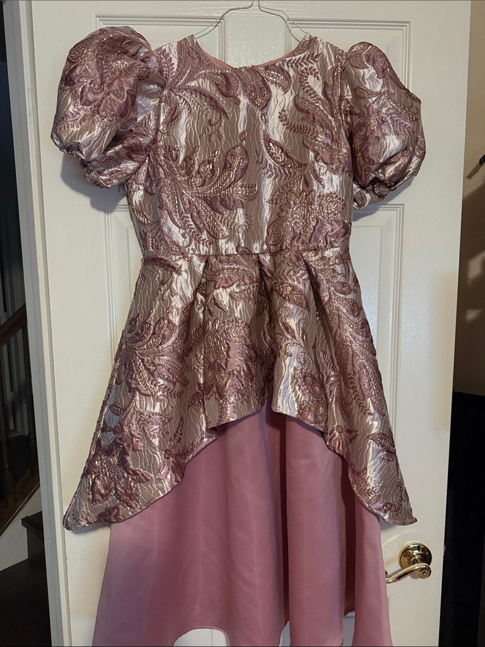 Girls' Pink Metallic Paisley High-Low Party Dress